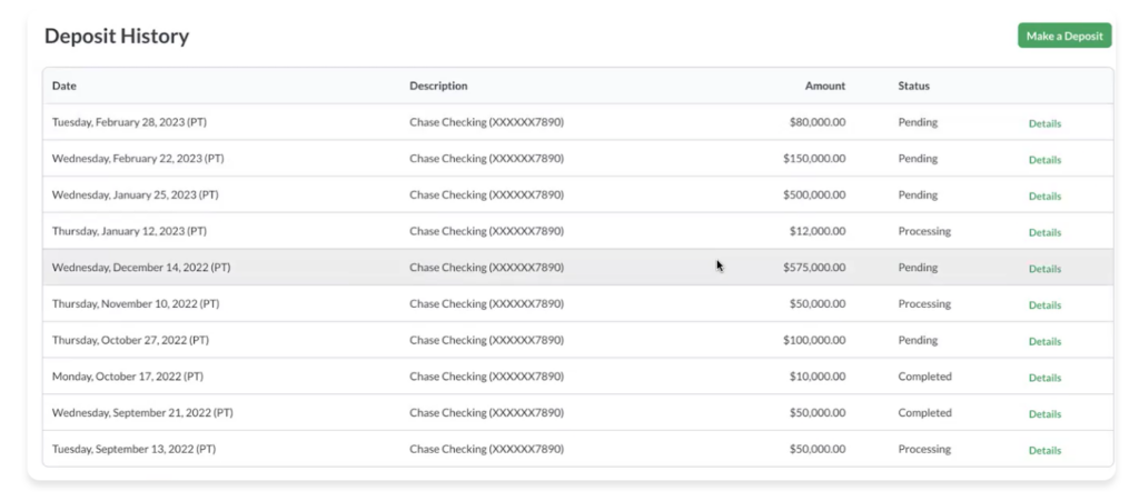 Green Check Direct Deposit History